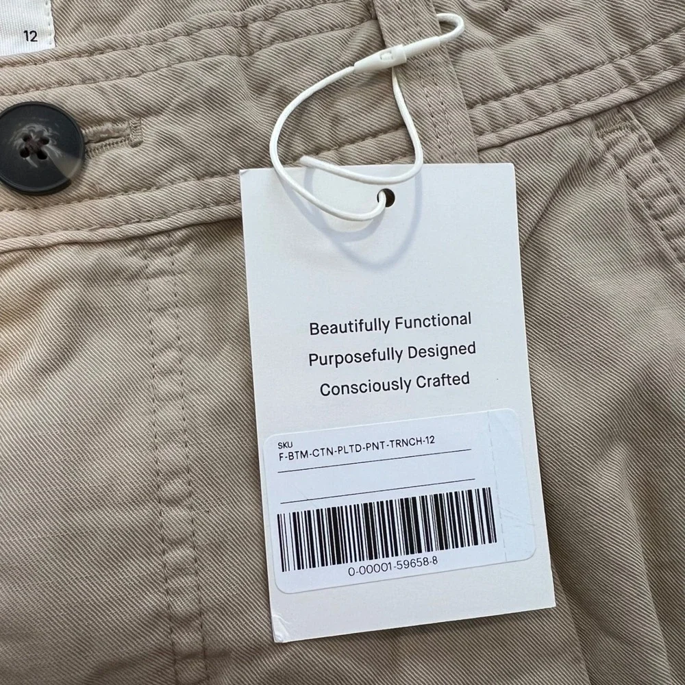 Everlane NWT Khaki Barrel Leg Pants Organic Cotton Quiet Luxury Coastal Size 12